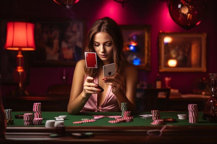 Antarmuka meja live blackjack dengan dealer profesional